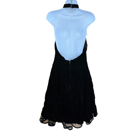 Vintage Black Velvet Halter Dress W/ Bead Sequin Detail whimsygoth elegant glam - Picture 2 of 14